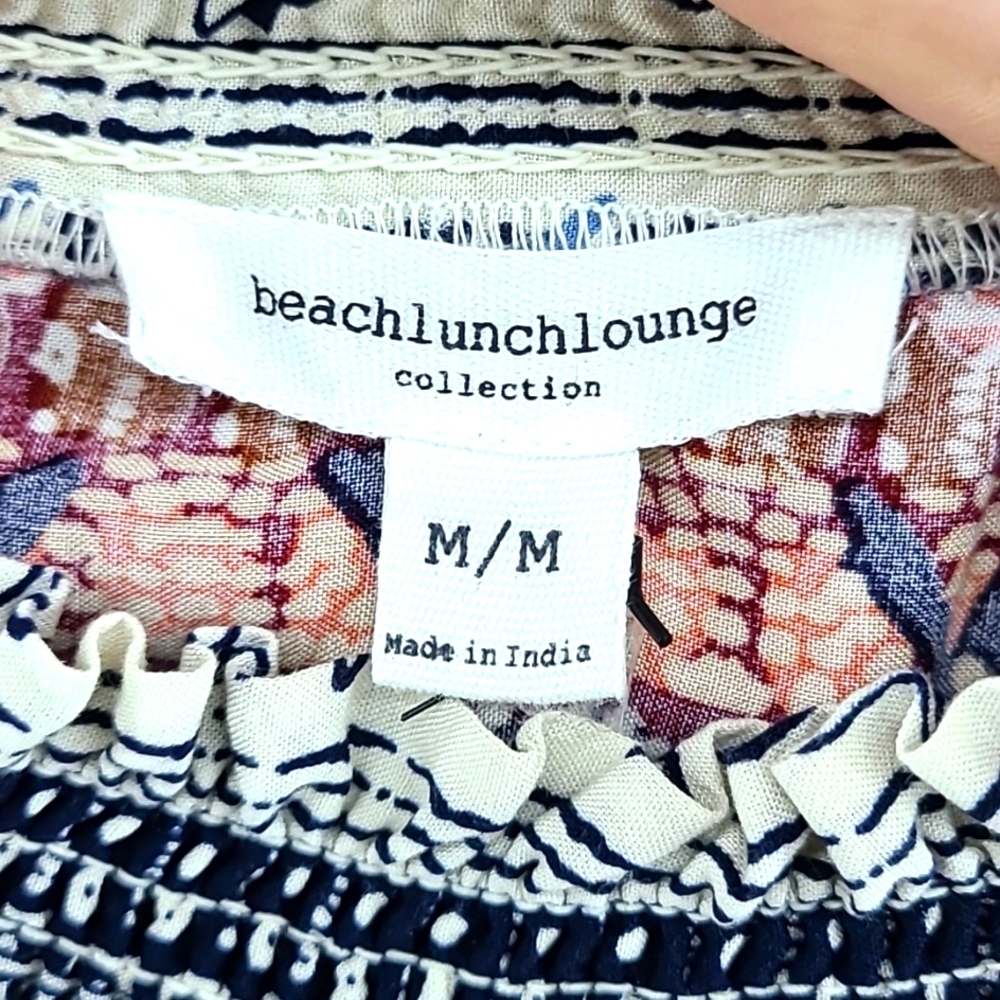 BEACH LUNCH‎ LOUNGE Women's Boho Navy Coral Long Sleeve Dress - Size Medium - Picture 7 of 12